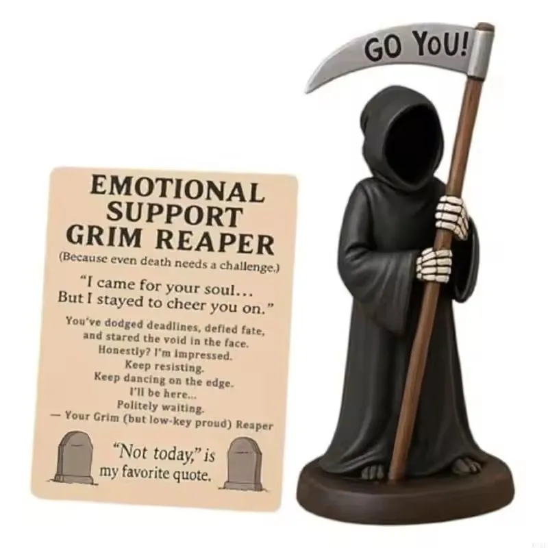

Emotional Support Grim Reaper Statue Resin Material Halloween Black Sickle Death God Hold The Cat Home Decoration Ornaments