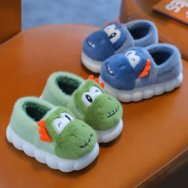 Cotton Slippers Children Dinosaur Winter Baby Girls Baby Non-slip Indoor Home Wool Slippers in Small Children Package with Boys