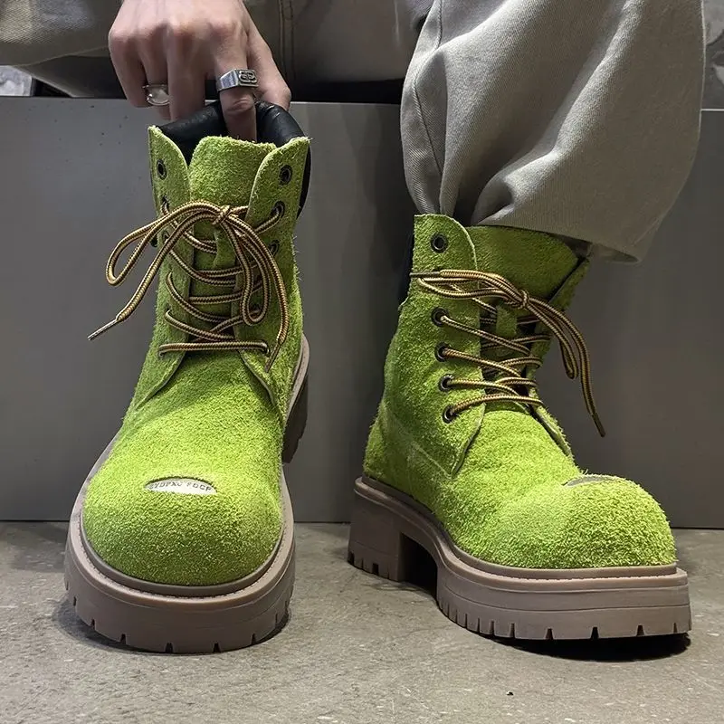 

Casual Outdoor Boots Men's Mid-Calf Thi Boted Fur-Trimmed Briti Sle Wear-resistant Rubber Sole round Toe Boots