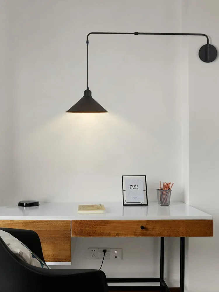 Industrial Long Pole Swing Arm Black Wall Light LED Adjustable Rotary Hanging Bedside Light Dining Table Home Living Room