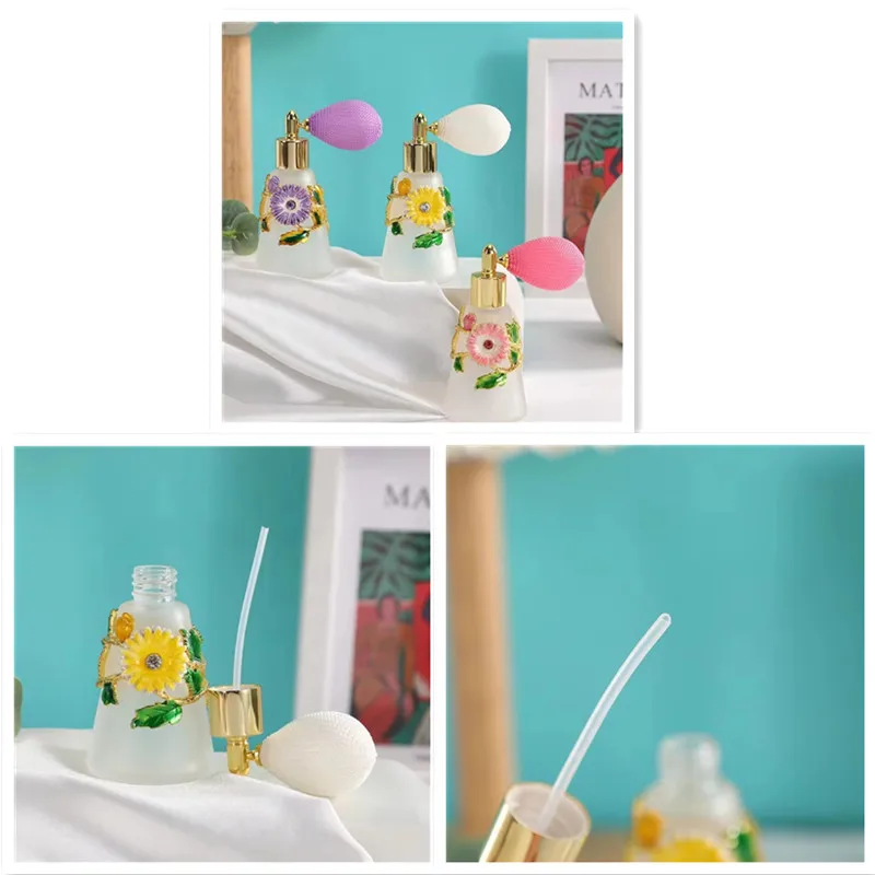 

60pcs 50ML 1.7oz Patent Metal Azalea chrysanthemum Glass Bottle Scent Oil Fragrance Diffuser Portable Spray Perfume Bottle