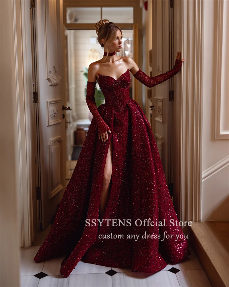 SSYTENS Burgundy Evening Dresses Saudi Princess Prom Dresses Customized Women Sweetheart Floor Quinceanera Abendkleid Luxury