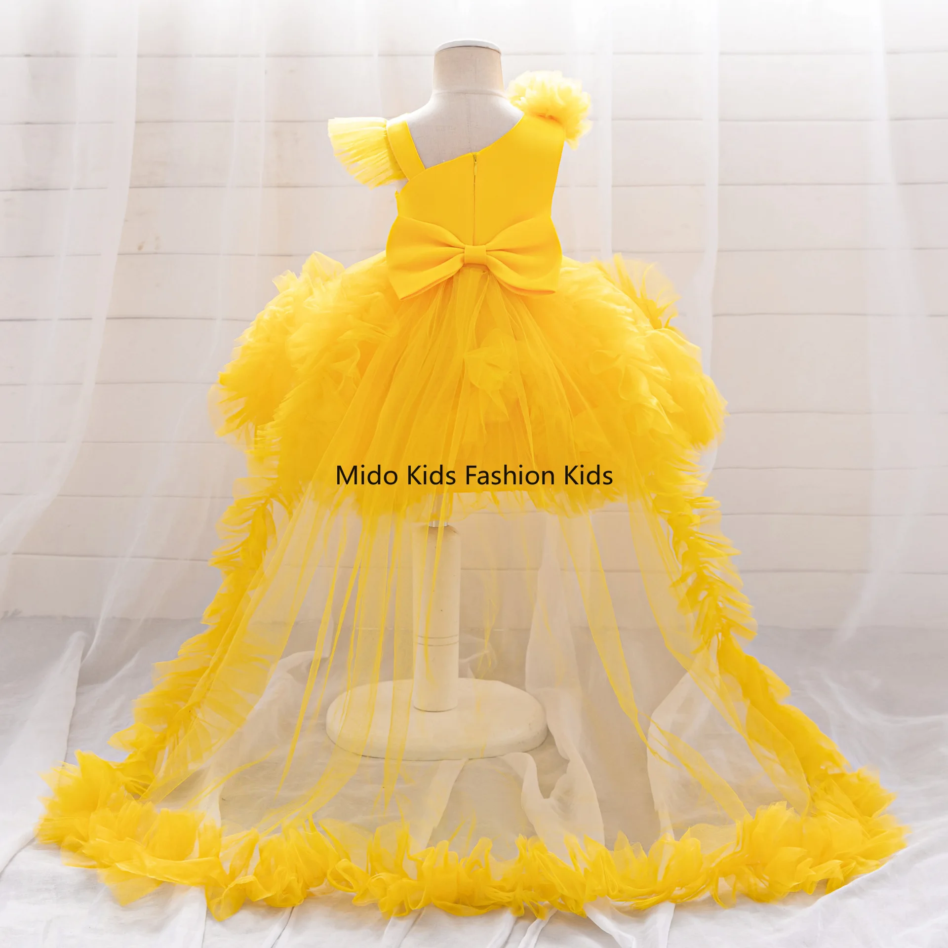 New European American Style Detachable Sequined Tulle Train Skirt for Girls Puffy Princess Ball Gown for Runway Performances