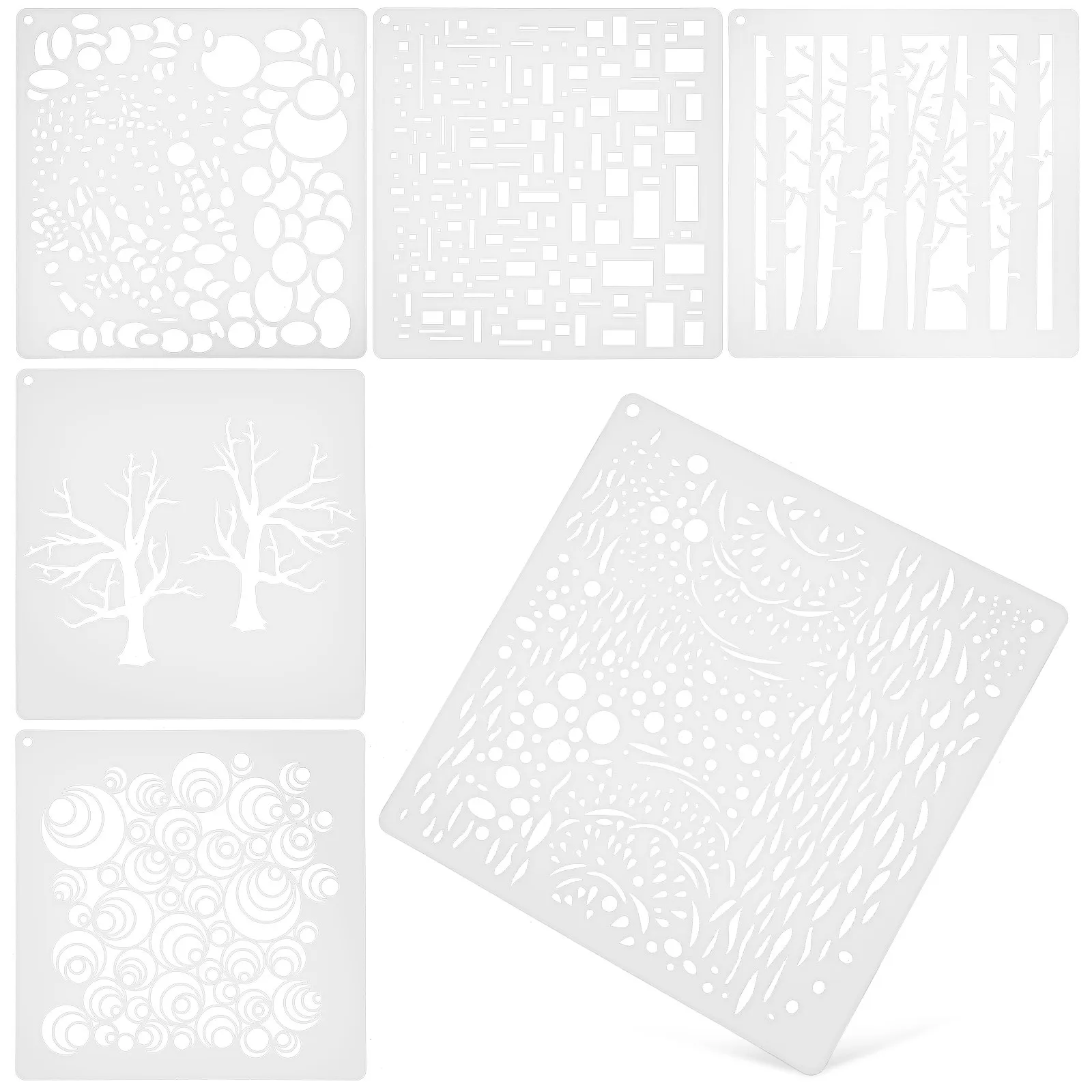 

6Pcs Painting Templates DIY Crafts Decorative Branches Bubbles Stencils for Wall Wood Crafts Drawing Stencils for Painting