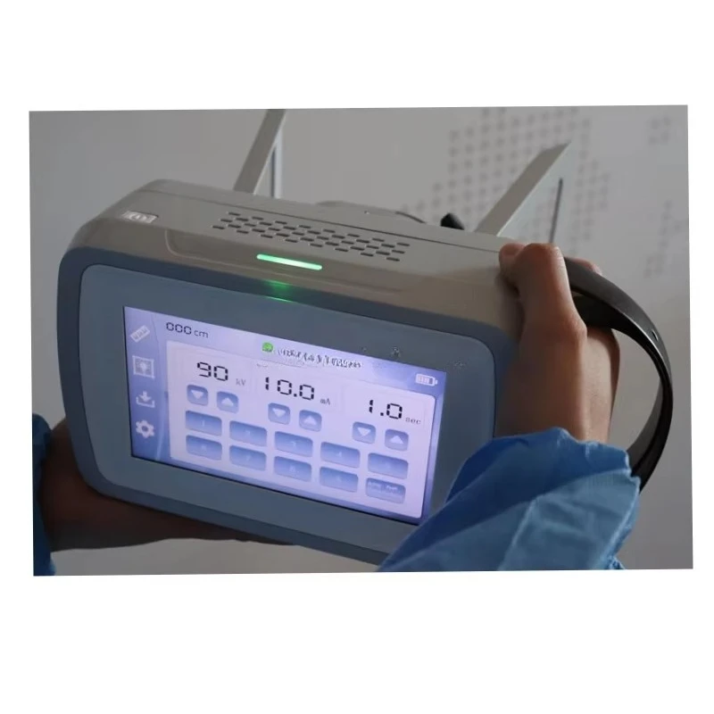 Portable 90KV digital X-ray machine for veterinary and human use, handheld DR system with 7-inch screen and 0.3mm focus, low rad