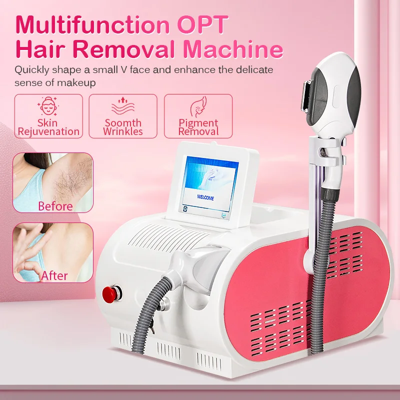 IPL OPT beauty machine, used for salon grade permanent hair removal and skin regeneration, with 3 tips and OEM tongue blades