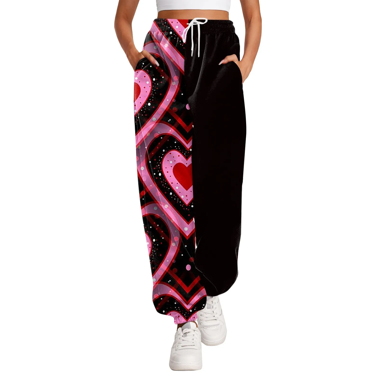 2024 Spring New Pants Heart Printing Harajuku Women's Sports Pants Novelty Street Fashion Casual Running Female Pants