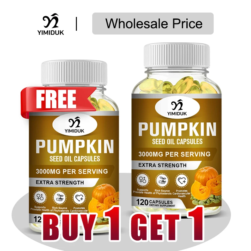 Buy 1 Get 1 Free! Pure Pumpkin Seed Oil Supplement, Support Promotes Hair Growth, Skin Health & Hormone Balance, Restful Sleep