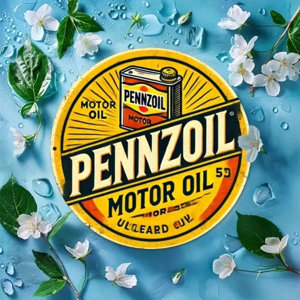 لوحة فنية جدارية من الألومنيوم بزيت المحرك Pennzoil العتيق - تصميم أصفر وأسود، ديكور للمرآب Man Cave Bar Cafe