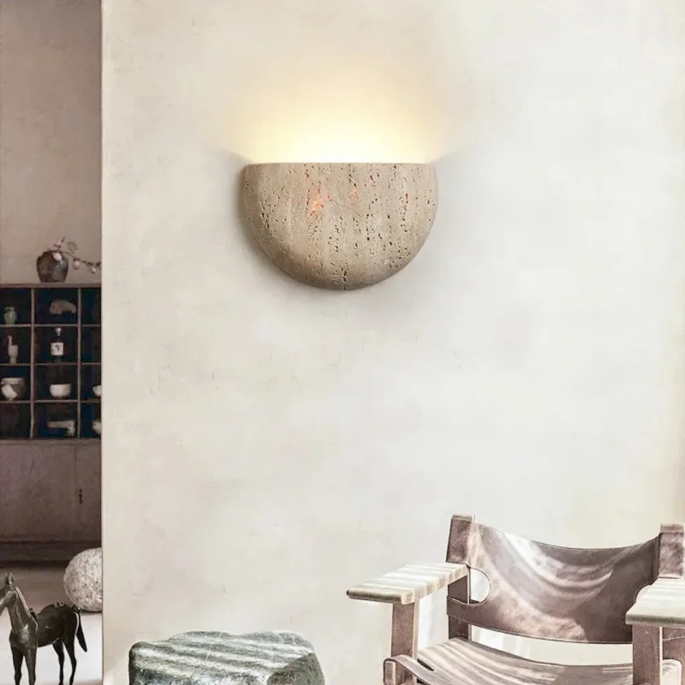 Natural Yellow Cave Stone Wall Lamp Half Circle Warm LED Light Villa Hallway Living Room Bedroom Accent Lighting