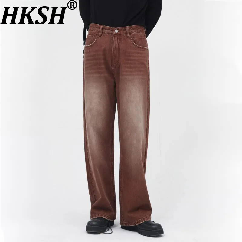 

HKSH Spring Autumn New Winter Men's Tide Washed Gradient Slimming Casual Jeans Korean Style Chic Ins Fashion Denim Pants HK17263