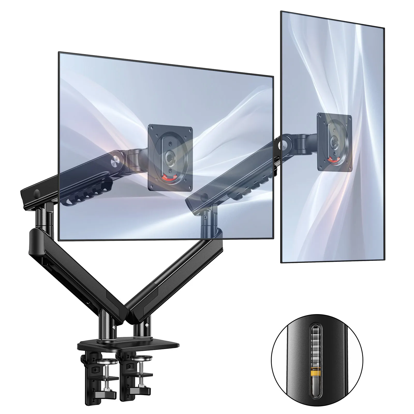 Dual Monitor Desk Mount with MechaSpring Structure, ACA Approved Ergonomic Monitor Arm, Precision View Visual Tension Control, No-Tool Installation Monitor Holder Fit Wooden Desk 0.59-3.54 Inch Thick