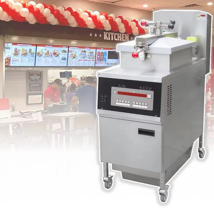 US Version Commercial Gas Pressure Fryer 4 Head Henny Penny Computron 8000 Built-in Filter Pump Stainless Steel US Plug NEMA