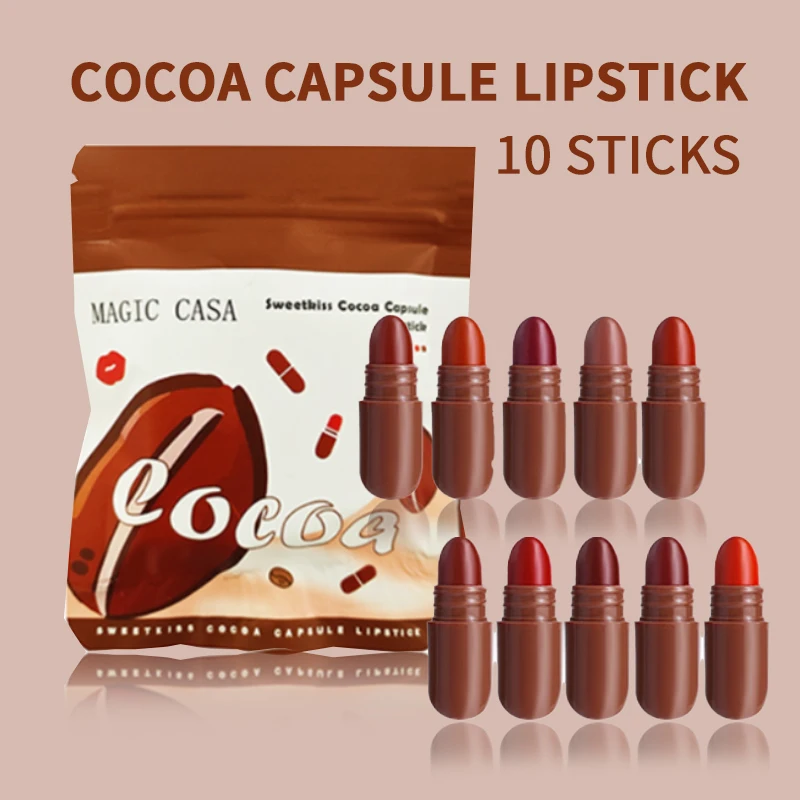 10-Color Capsule Lipstick Set Featuring Naturally Long-Lasting Mini Matte Lipsticks And Lip Gloss,Long-lasting makeup