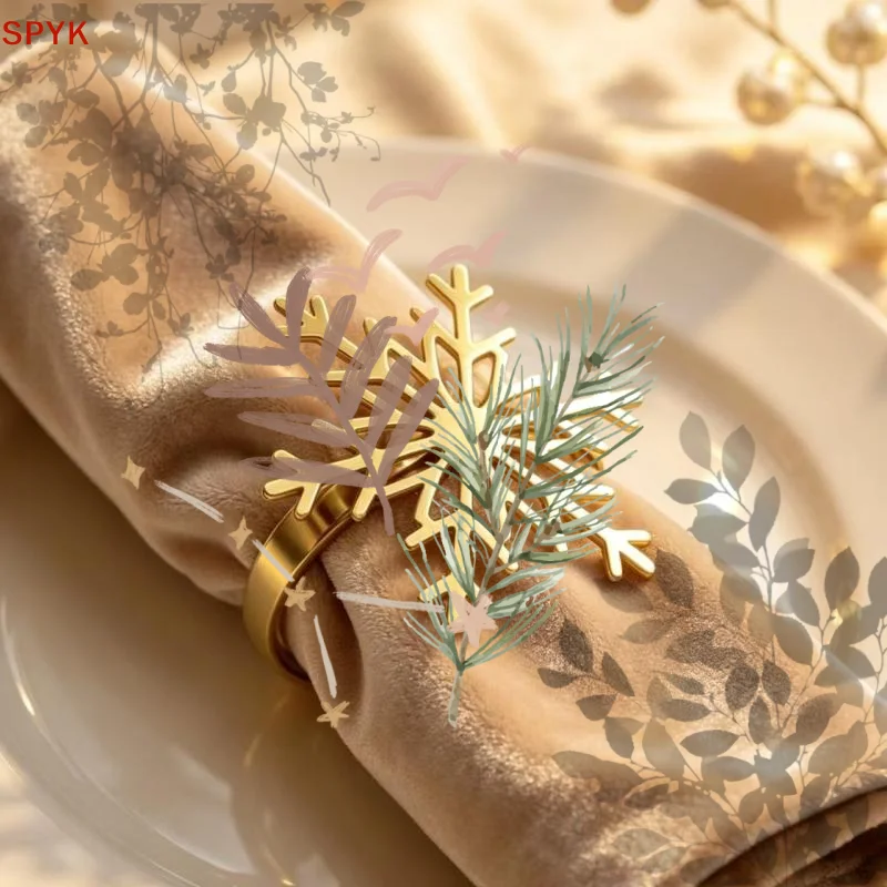 1Pcs Dinner Napkin Rings Holder Silver/Gold Snowflake Napkin Rings For Christmas Holiday New Year Wedding Party Table Decoratio