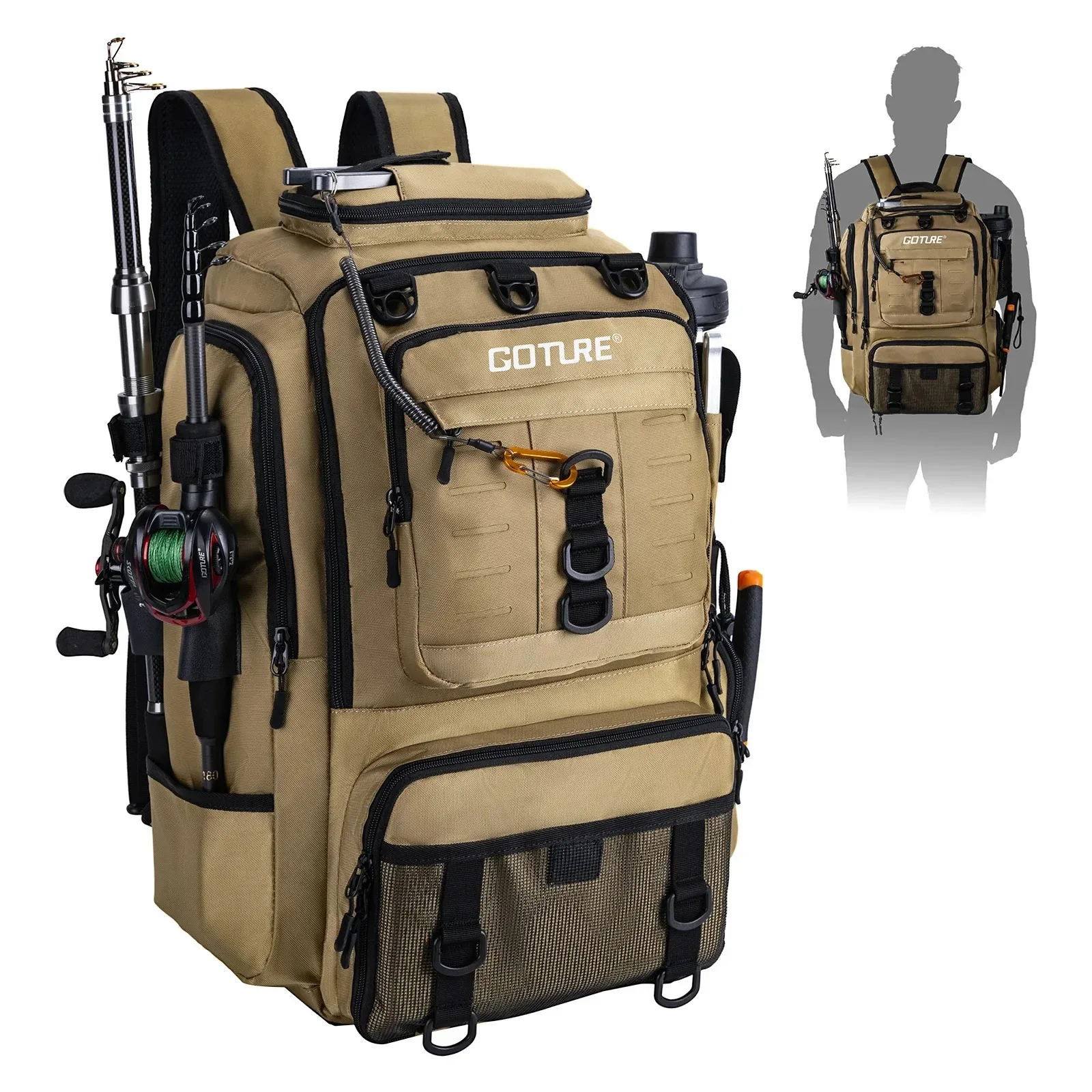 Goture Fishing Bag 900D Waterproof Oxford Cloth Thermal Insulation Design Outdoor Camping Hiking Backpack with Rod Holders