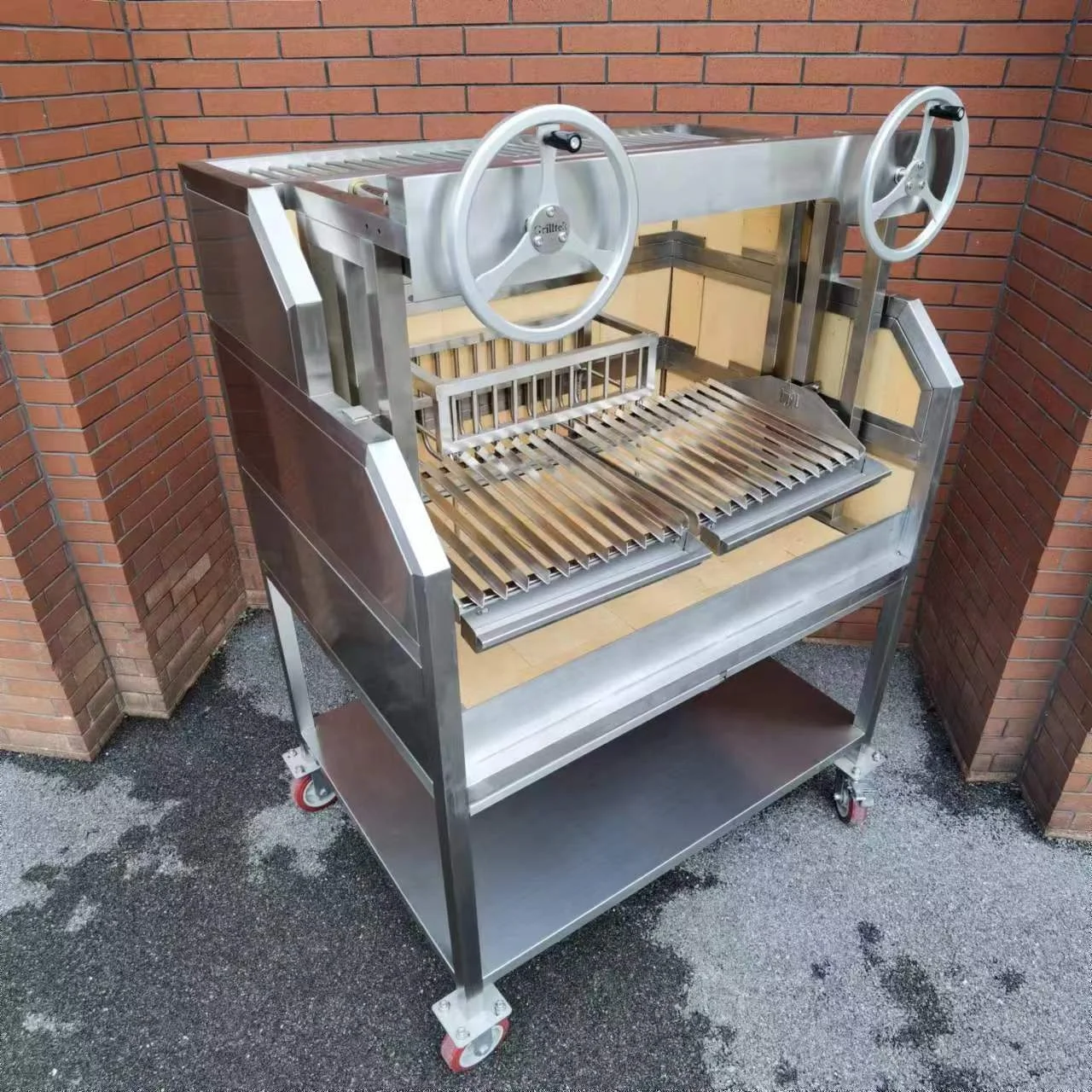 Luxury Commercial Dual Wheel Wood Charcoal Adjustable Height Asado / Santa Maria / Argentine Grill GK1230DWP