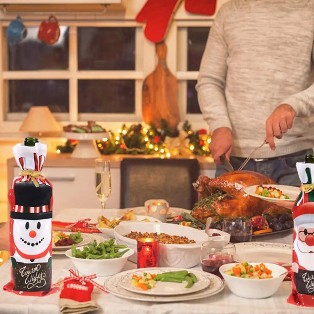 

6Pcs Christmas Wine Bottle Covers Jacquard Printed Decorative Bottle Bag Party Table Ornament Xmas Cover Christmas Ornament