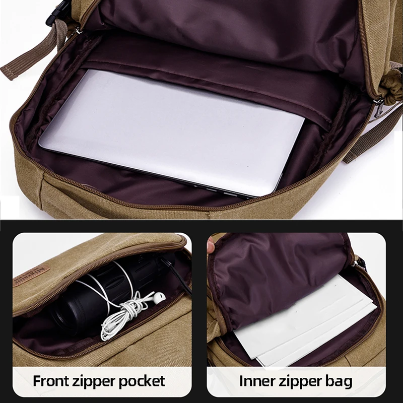 Large Space Vintage Backpack Fashionable Simple Canvas Breathable Shoulders Bag Daily Outing Commuting Short Trip Backpacks