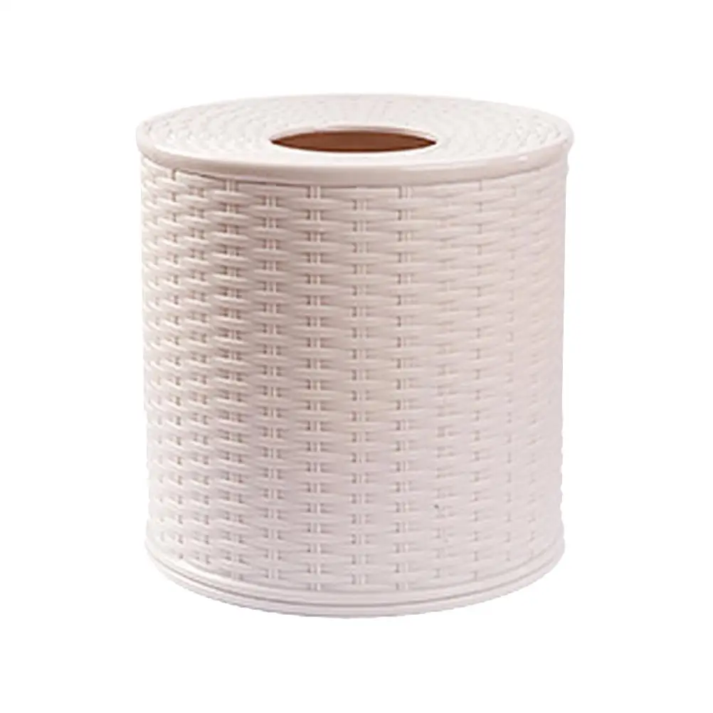 

Rattan Paper Towel Barrel Round Tissue Storage Holder Cover Container Roll Rack Creative Plastic Stylish