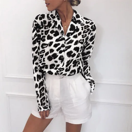 Fashion Turn Down Collar Single Breasted Cardigan Blouse Tops 2024 Casual Leopard Print Long Sleeved Chiffon Women\'s Shirt Femme