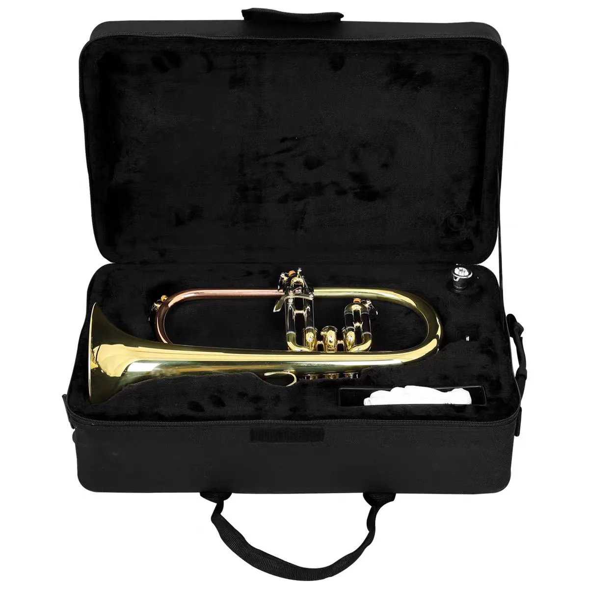 High Quality Professional Flugelhorn Phosphorus Brass Leadpipe Gold Lacquered Bb Instrument Cupronickel 11.3 mm Bore Canvas Case