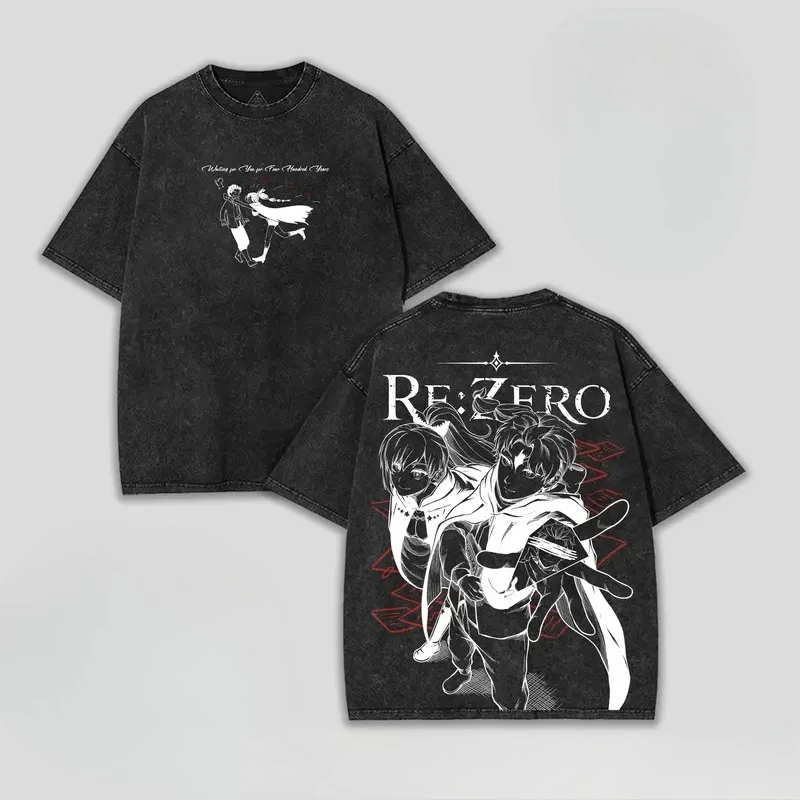Re:ZERO Manga T-shirt Men Women Clothing Natsuki Subaru Printed Vintage Washed T Shirt Summer Harajuku Loose Cotton Tees Clothes