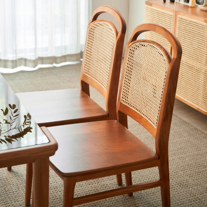 Nordic Modern Rattan-Woven & Solid Wood Rectangular Multi-Seater Table and Chair Set – Dining Room & Guesthouse