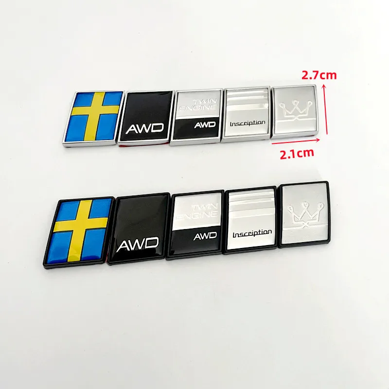 3D Metal AWD Sweden Flag Crown Logo Rear Trunk Emblem Badge Sticker Decals For Volvo V40 V60 C30 S60 S80 S90 XC90 XC60 XC40