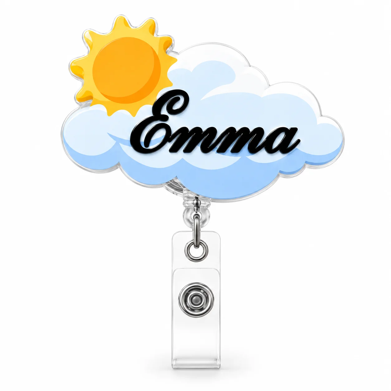 1pc Personalized Nurse Badge Reel Custom Name Retractable ID Badge Holder Acrylic Sun and Cloud Clip for Nurses Teachers
