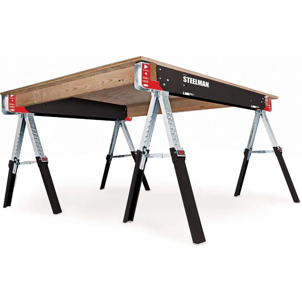 مجموعة من أشرطة قابلة للطي بارتفاع قابل للتعديل مكونة من قطعتين، هيكل فولاذي متين، دعم طاولة 2 × 4، طاولة عمل محمولة مع قابلة للطي #6