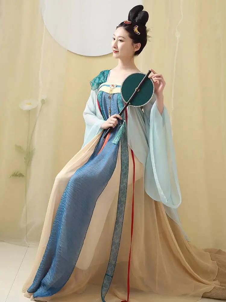 

New Improve Hanfu Women Tang System Chest Length Skirt False Two-piece Han Elements Dress Costume Drama Daily Dance Costume