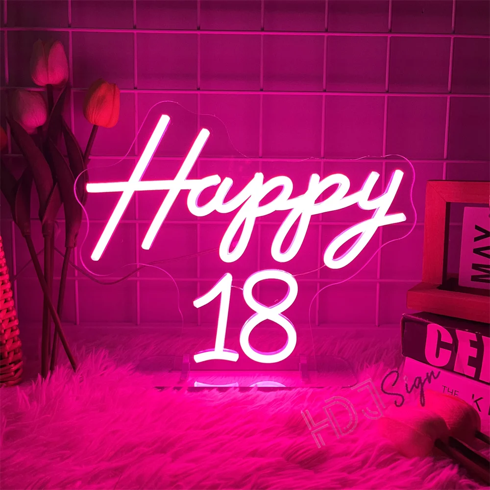 Happy 18 Birthday Neon Sign Light Custom Atmosphere LED Hanging Bedroom Shop Birthday Party Room Club Bar Wall Decor Ation Gift