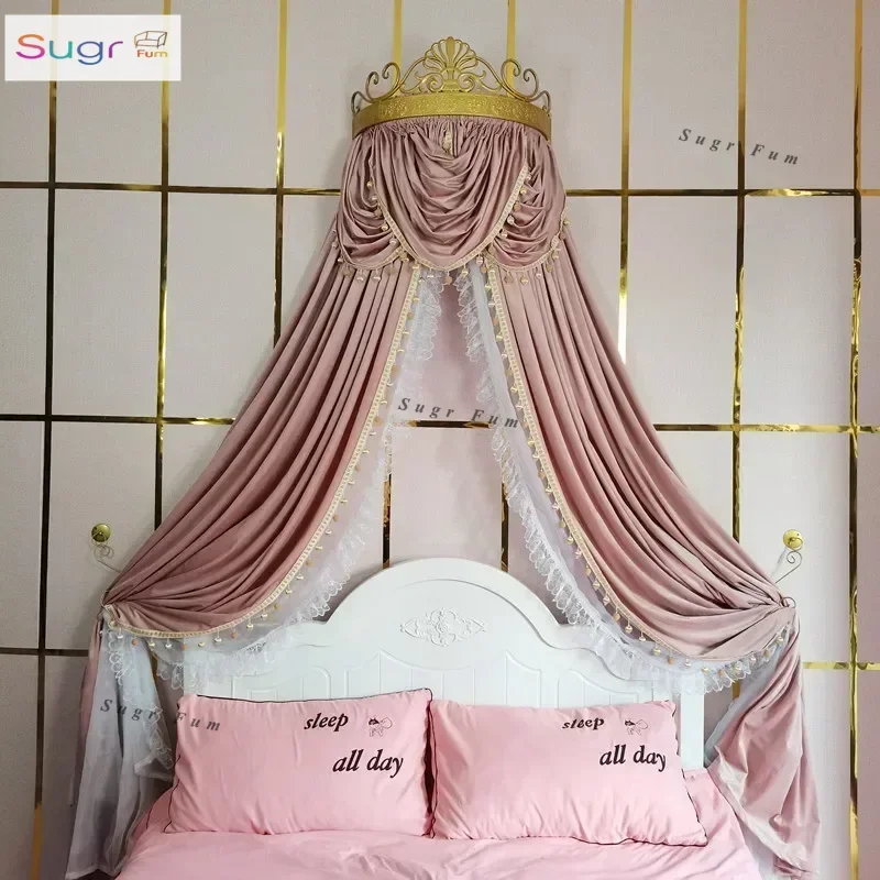 

French Bed Valance Flannel Bedroom Decorative Mosquito Net Metal Crown Lace Mosquito Net Home Decor Bedside Curtain Customizable