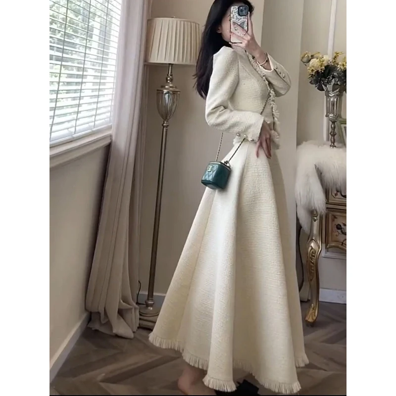 2023 Autumn Spring Women's French Small Fragrance Skirt New Korean Drama Temperament Celebrity Short Coat Two Piece Set Dress 