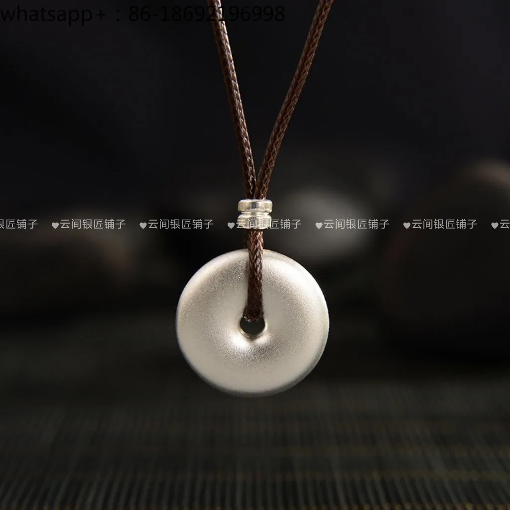 Foot Silver 999 Solid Sterling Silver Safety Buckle Pendant Leather Rope Braided Rope Necklace Sweater Chain