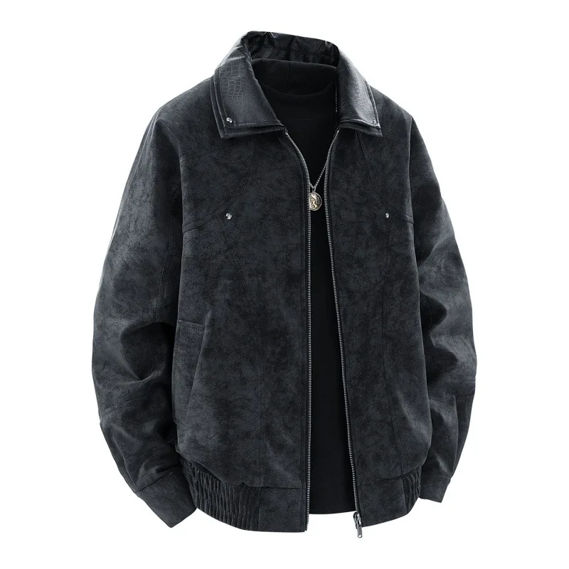 

Autumn Man Leather Coat Motorcycle Punk Windproof Washed Men Jacket Turn Down Collar Long Sleeve Zipper Male Outerwear