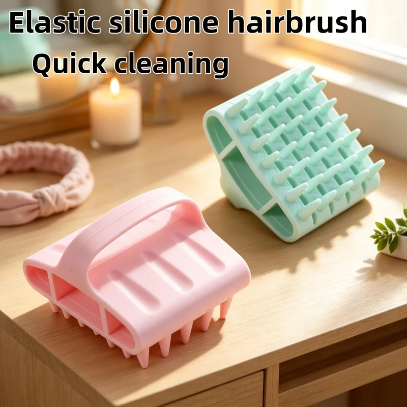 Silicone Scalp Massage Shampoo Brush, Soft Hair Washing Comb, Shower Scrubber for Head Care Bathroom Beauty Tool