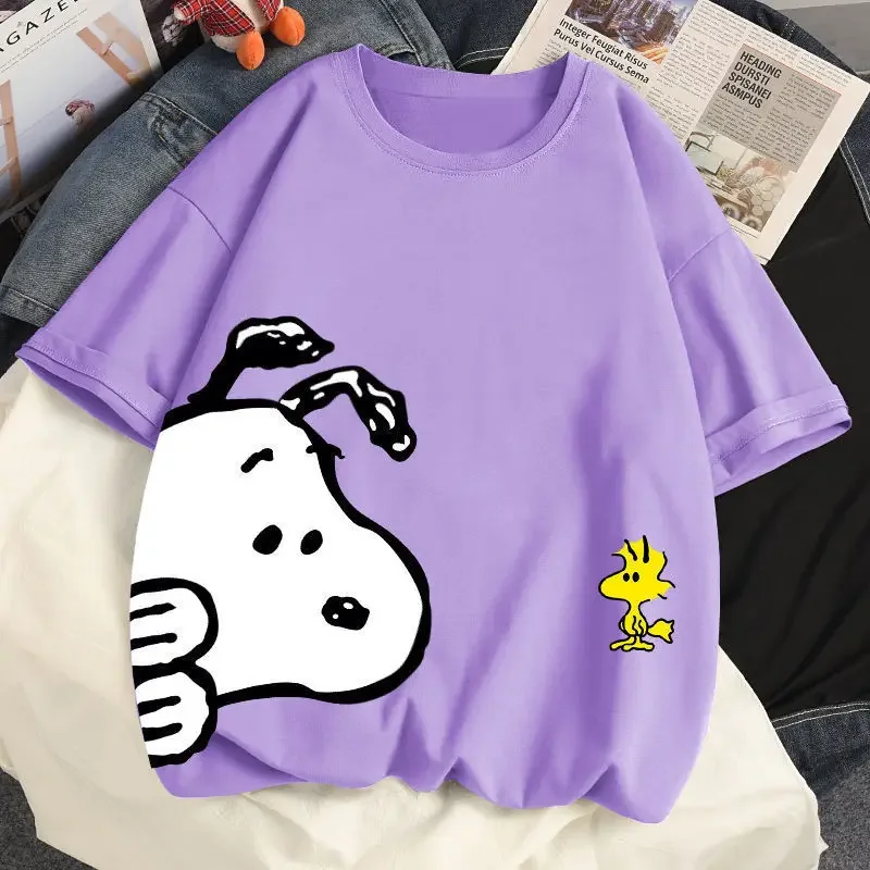 Snoopy Cotton Summer T-Shirts Loose Short Sleeves T-Shirts Girls Boys Tops Student T-Shirts