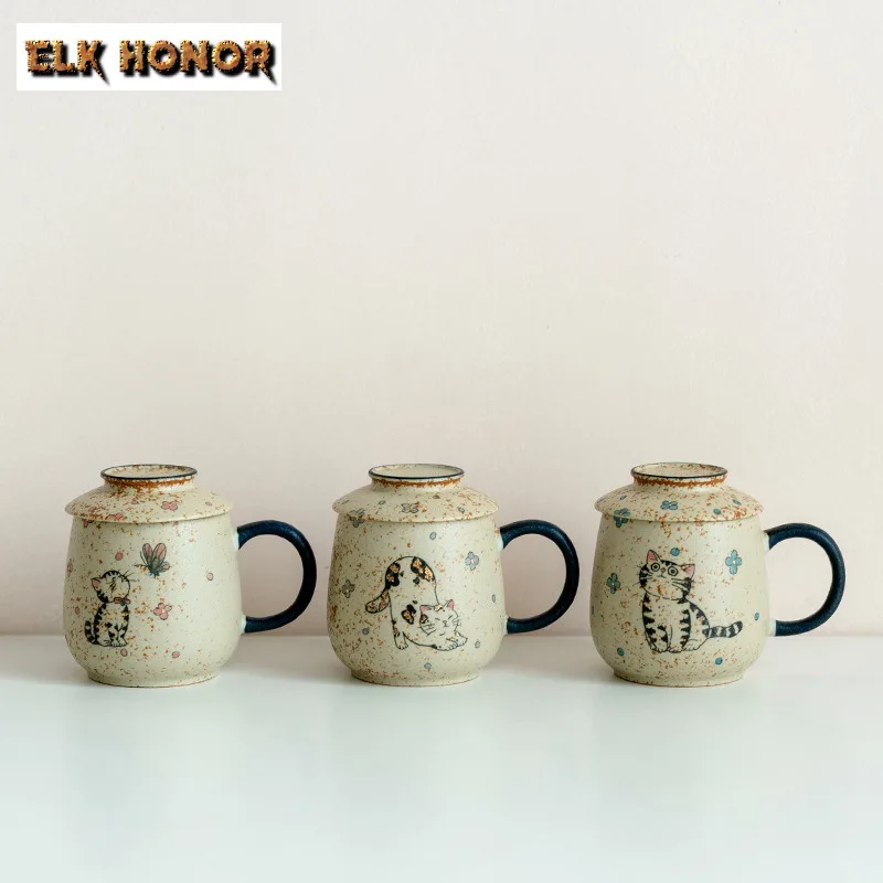 

260ml Hand-painted Cute Cat Coffee Mug Breakfast Mug Afternoon Tea Mug Beverage Bottle Personal Office Water Cup Teaset supplies