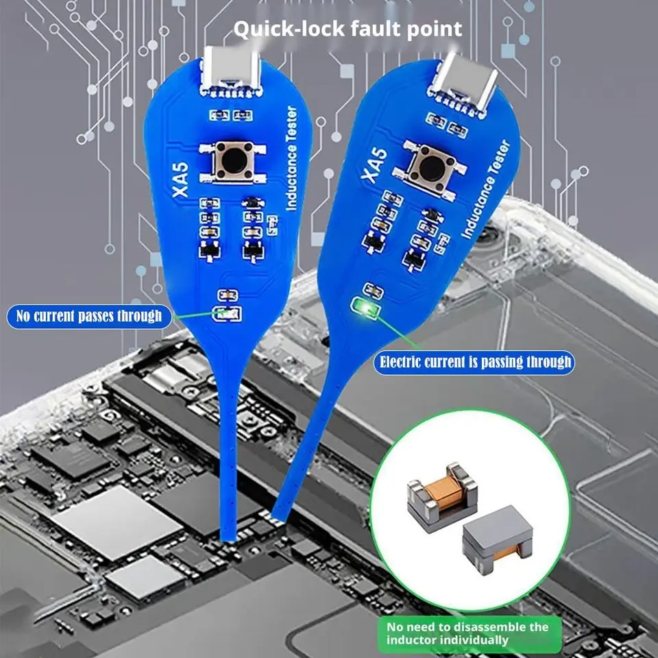 Mini probador de inductores para teléfono/PC, alimentado por Type-C, herramienta de alta precisión para prueba de bobinas en placas base con indicador LED 4