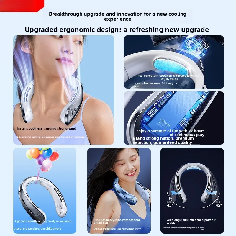 Neck Fan Portable Home Silent Long Battery Life Refrigeration Air Conditioner Fan Summer Outdoor Lazy Electric Fan