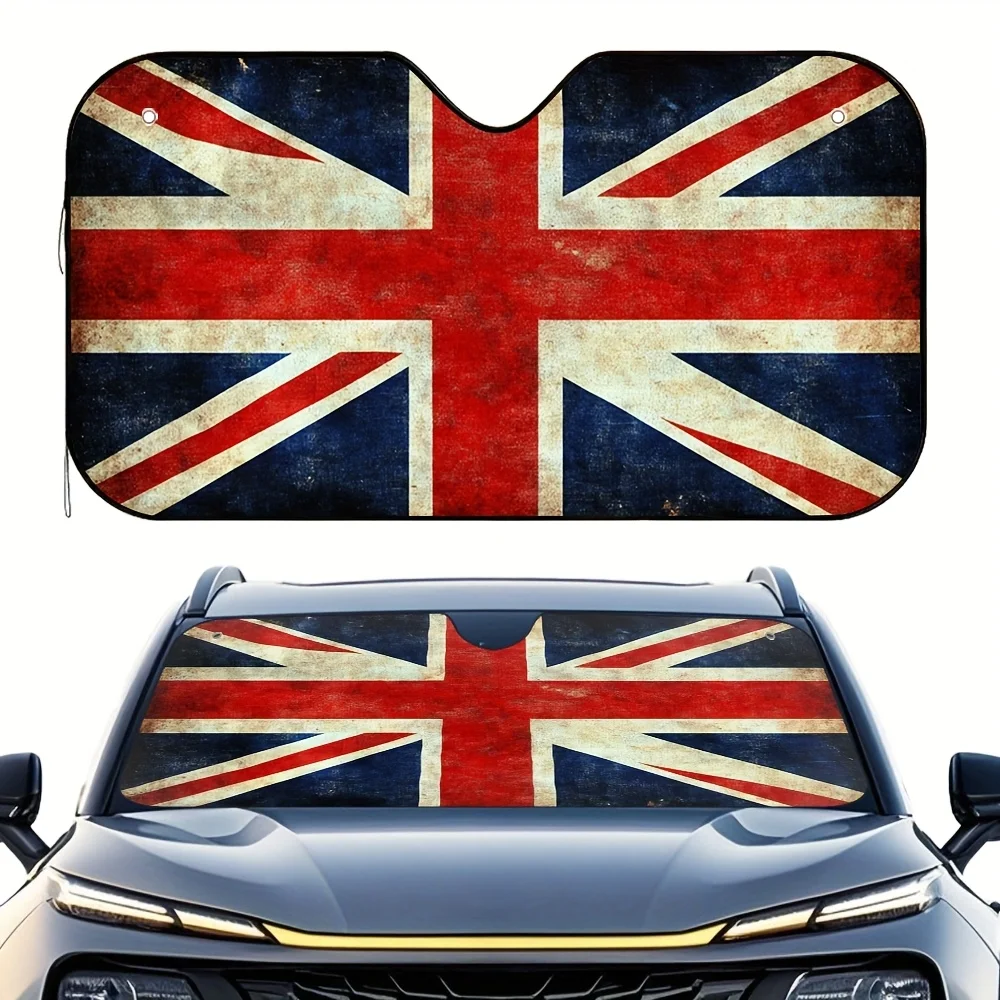 

1pc Union Jack Print Car Sunshade With 4 Free Suction Cups – Foldable & Easy To Install, Keeps Car Cool, Perfect For Any Car Mod