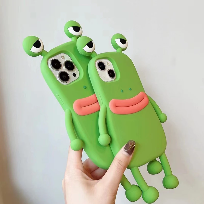Lustige, weiche 3D-Frosch-Handyhülle aus Silikon für iPhone 14 13 11 12 15 16 17 18 Pro Max XS 8 Plus, Cartoon, niedlich, stoßfest, Bumper-Cover – Detail 13