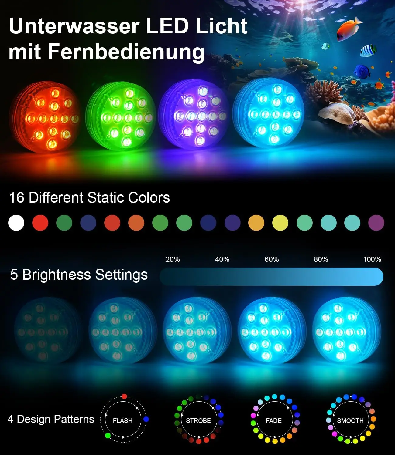 13 LED Underwater Light Pool Lighting Underwater,Pack of 4 LED with 4 Remote Control,RGB Colour Changing Swimming Pool, Fountain