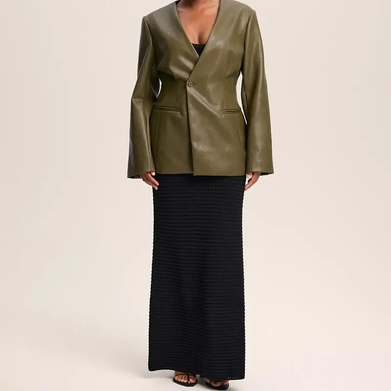 een Abito slim fit Jaet Cappotto in pelle Faion V-Ne da donna Autunno Inverno Sli Capispalla Briti Sle Long Sve