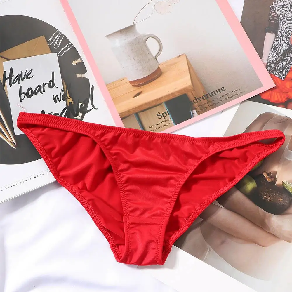 Men Breathable Low Waist Women Unisex Milk Silk Solid Color Ladies Panties Triangle Thong