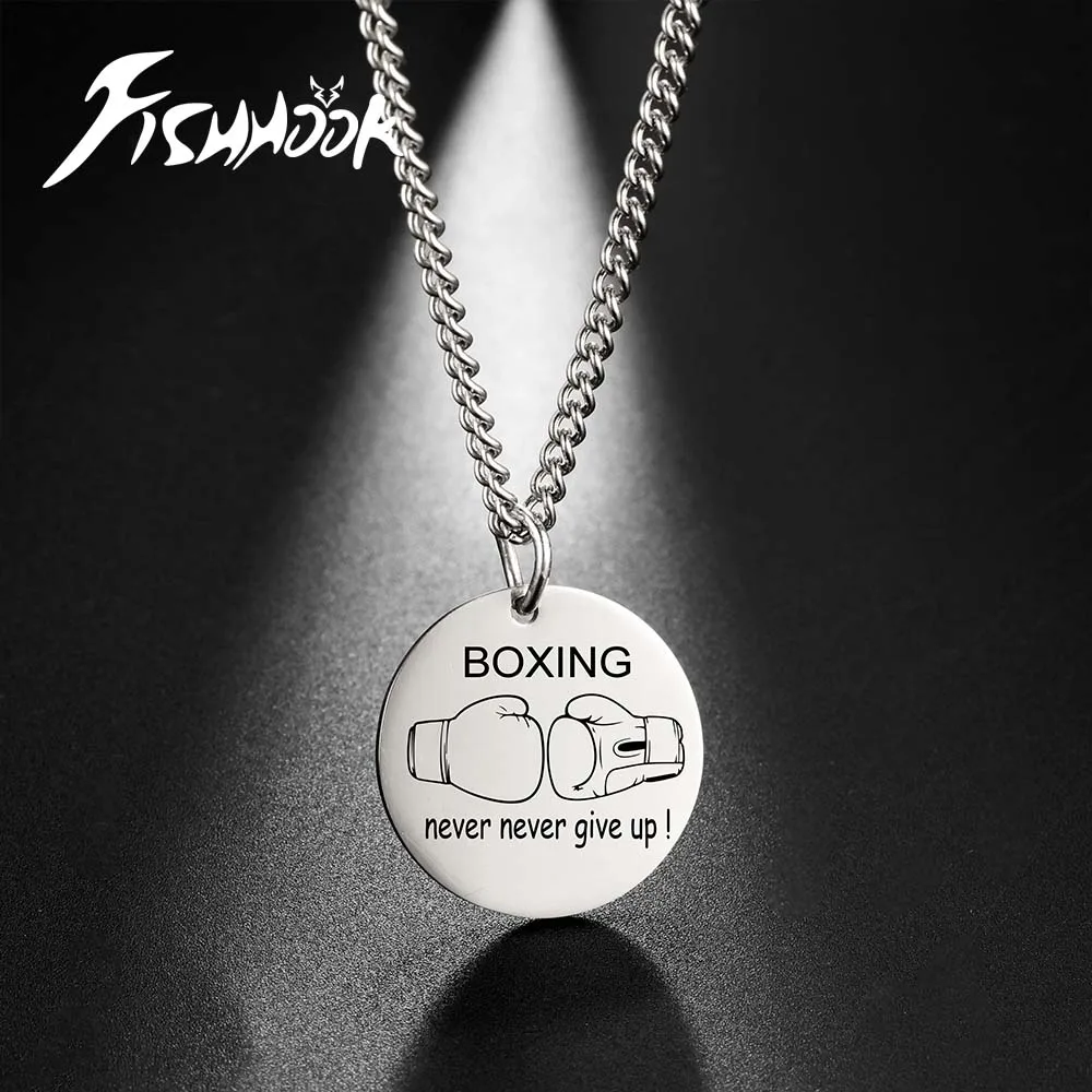 Boxing Glove Necklace For Men Woman Father Dad Sports Fight Stainless Steel Chain Pendant Metal Gold Color Jewelry
