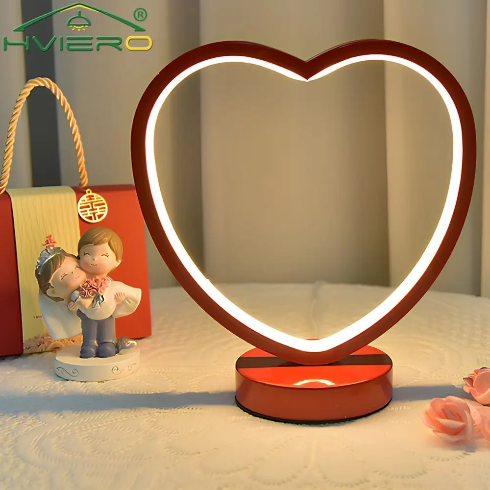 Heart Shape Love Led Table Small Book Night Wedding Bedroom Bedside Room Light Valentine's Day Gift Red Desk Lamp Newly Married