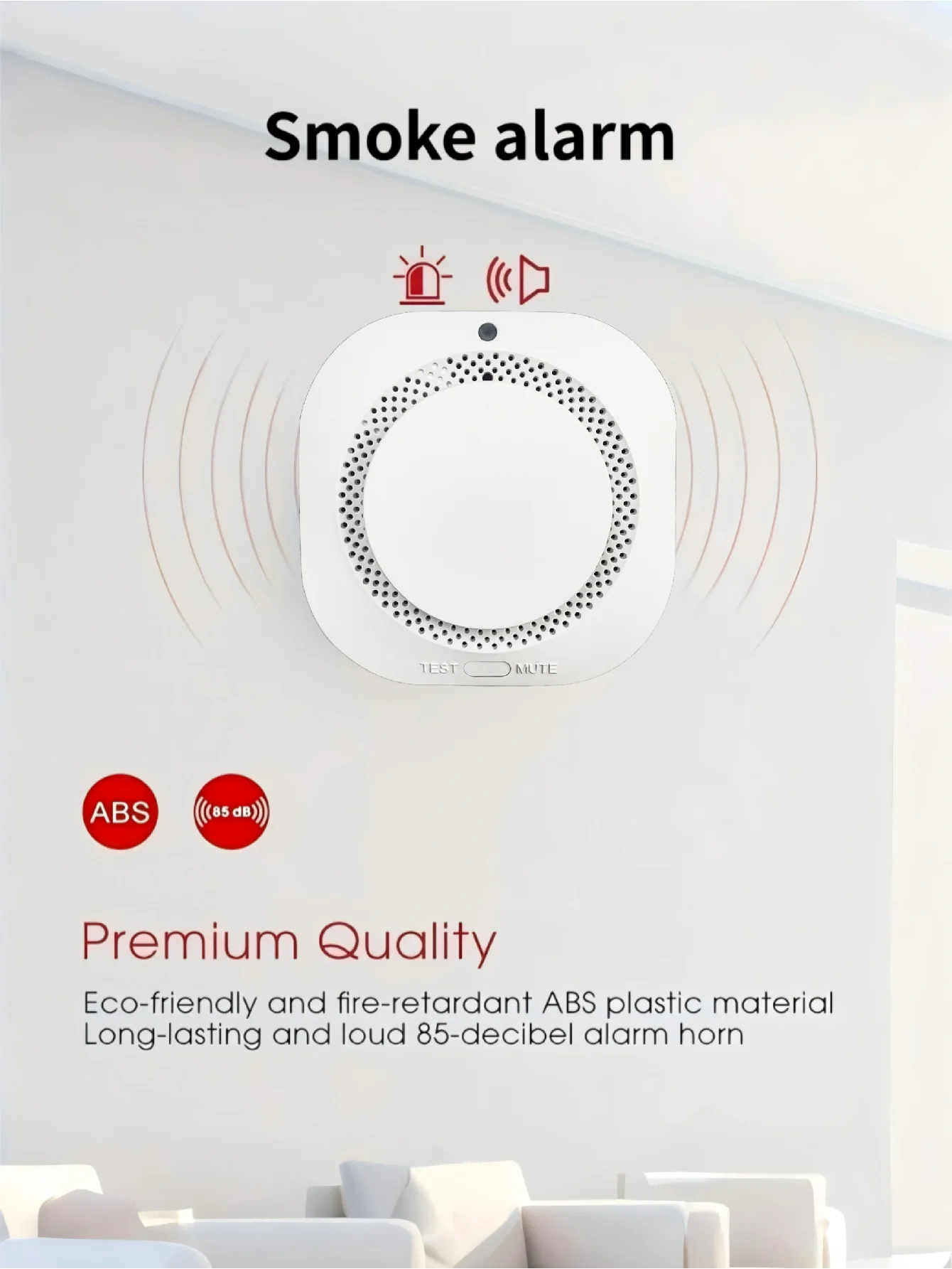 إنذار دخان لاسلكي مع إنذار صوت وضوء LED، تذكير بالبطارية المنخفضة، مستشعر الحماية من الحرائق المنزلية والتجارية (البطارية غير متضمنة)